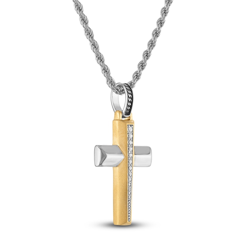 Main Image 2 of 1933 by Esquire Men's Diamond Cross Necklace 1/20 ct tw Sterling Silver with 14K Yellow Gold Plating 22"