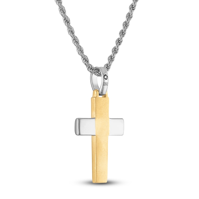 Main Image 3 of 1933 by Esquire Men's Diamond Cross Necklace 1/20 ct tw Sterling Silver with 14K Yellow Gold Plating 22"