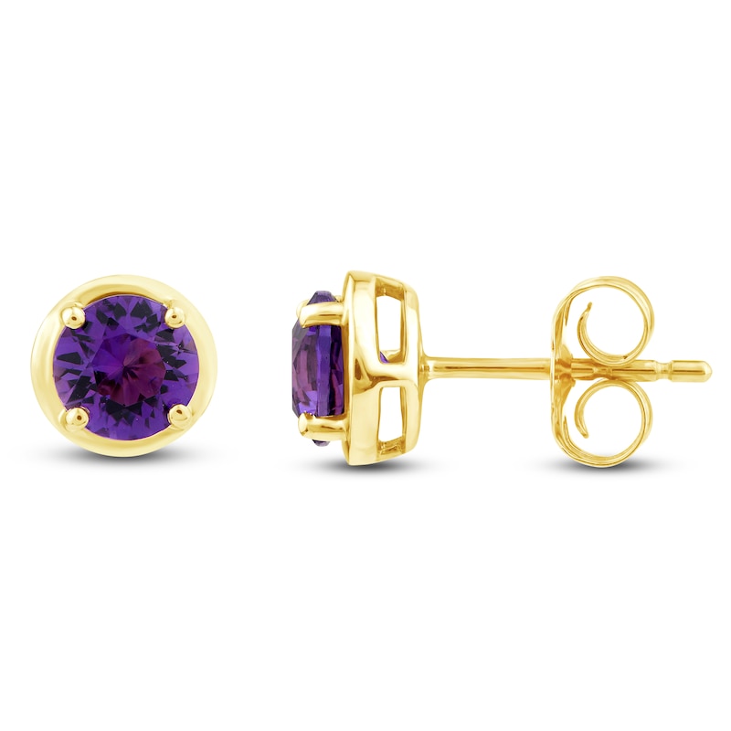 Main Image 1 of Natural Amethyst Solitaire Stud Earrings 10K Yellow Gold