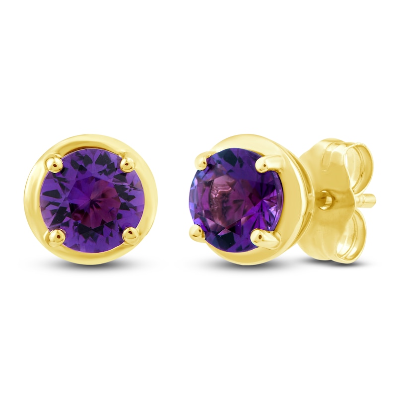 Main Image 2 of Natural Amethyst Solitaire Stud Earrings 10K Yellow Gold