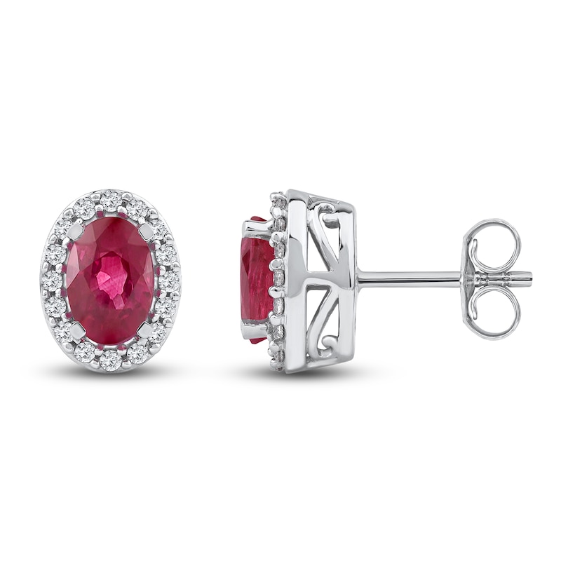 Main Image 1 of Oval-Cut Natural Ruby & Diamond Earrings 1/6 ct tw 14K White Gold
