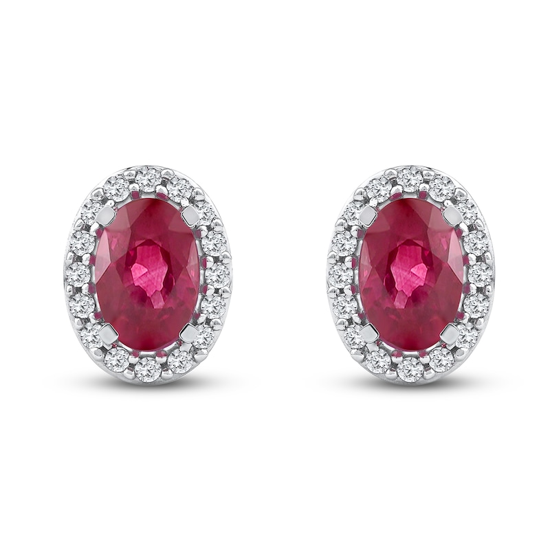 Main Image 3 of Oval-Cut Natural Ruby & Diamond Earrings 1/6 ct tw 14K White Gold