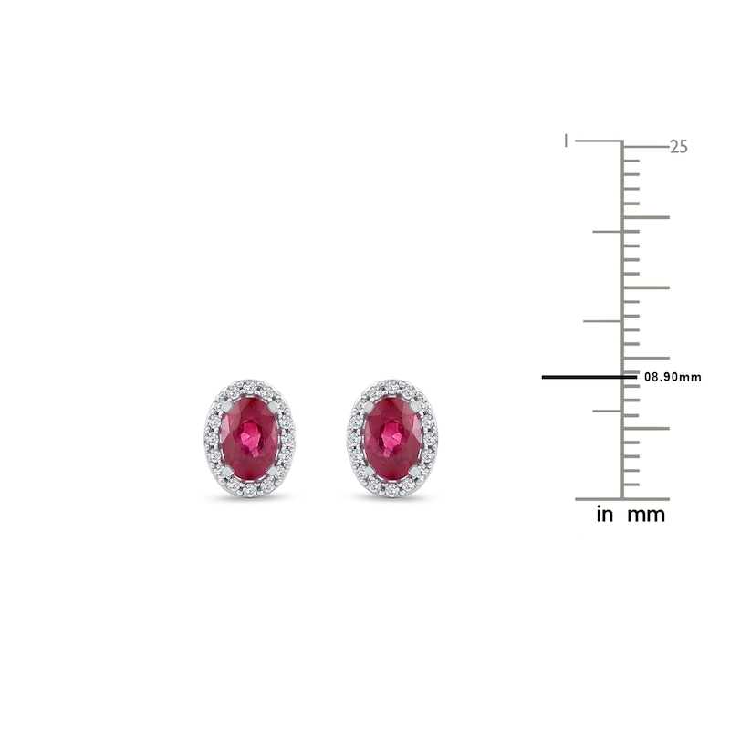 Main Image 4 of Oval-Cut Natural Ruby & Diamond Earrings 1/6 ct tw 14K White Gold