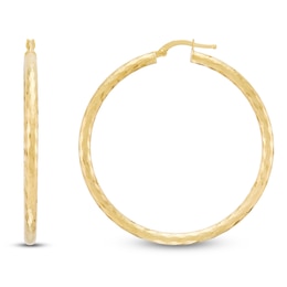 Diamond-Cut Scale Pattern Hoop Earrings 14K Yellow Gold 40mm