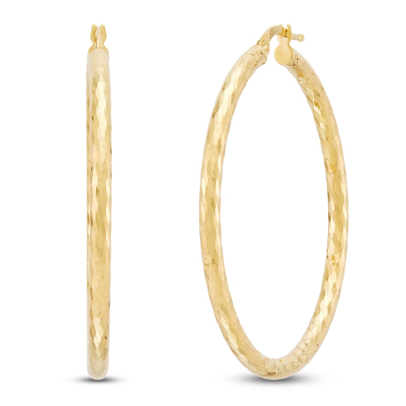 Main Image 2 of Diamond-Cut Scale Pattern Hoop Earrings 14K Yellow Gold 40mm