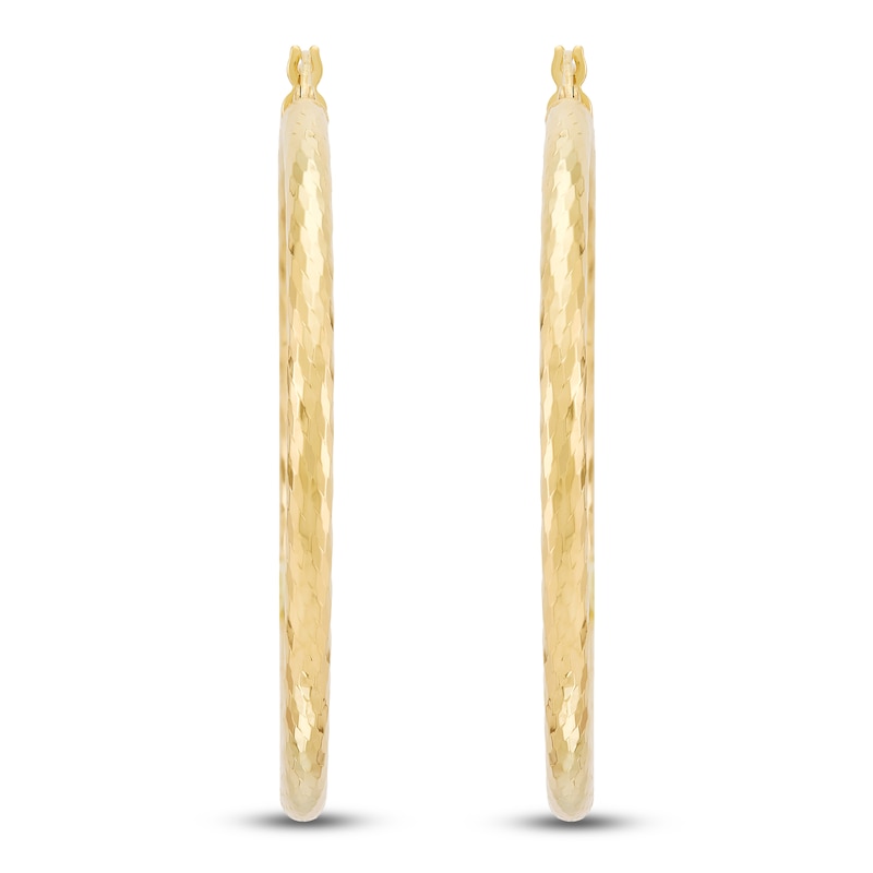Main Image 3 of Diamond-Cut Scale Pattern Hoop Earrings 14K Yellow Gold 40mm