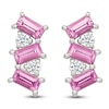Thumbnail Image 1 of Baguette-Cut Pink Lab-Created Sapphire & Round-Cut White Lab-Created Sapphire Drop Earrings Sterling Silver
