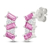 Thumbnail Image 2 of Baguette-Cut Pink Lab-Created Sapphire & Round-Cut White Lab-Created Sapphire Drop Earrings Sterling Silver