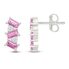 Thumbnail Image 3 of Baguette-Cut Pink Lab-Created Sapphire & Round-Cut White Lab-Created Sapphire Drop Earrings Sterling Silver