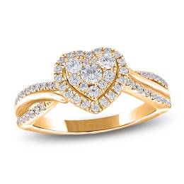 Multi-Diamond Heart Halo Promise Ring 1/2 ct tw 10K Yellow Gold