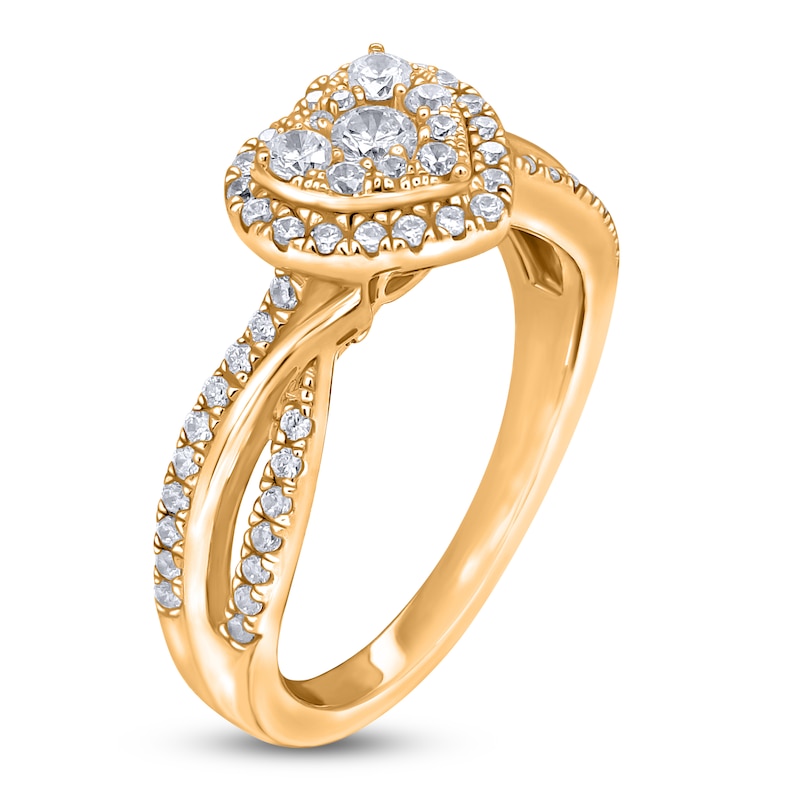 Main Image 2 of Multi-Diamond Heart Halo Promise Ring 1/2 ct tw 10K Yellow Gold
