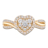 Thumbnail Image 3 of Multi-Diamond Heart Halo Promise Ring 1/2 ct tw 10K Yellow Gold