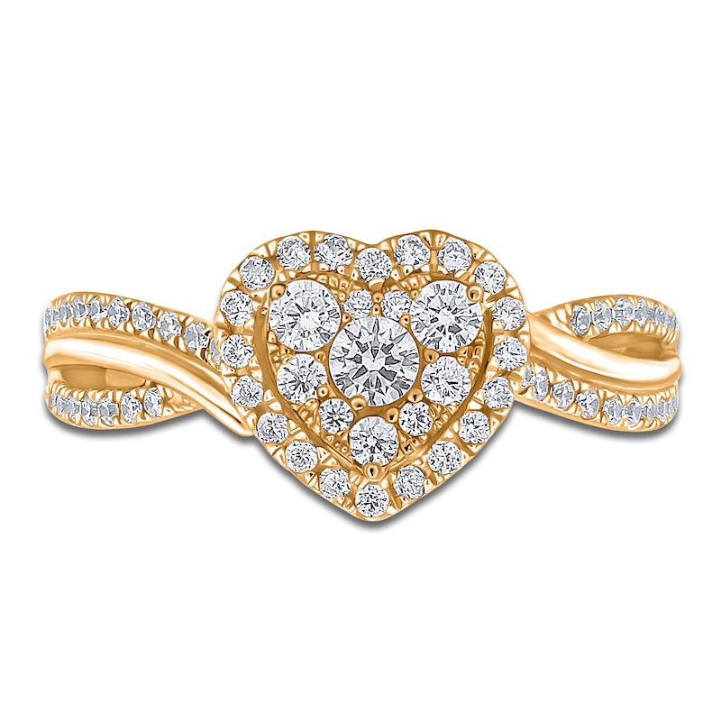Main Image 3 of Multi-Diamond Heart Halo Promise Ring 1/2 ct tw 10K Yellow Gold