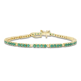 Natural Emerald & Diamond Line Bracelet 5/8 ct tw 14K Yellow Gold 7"