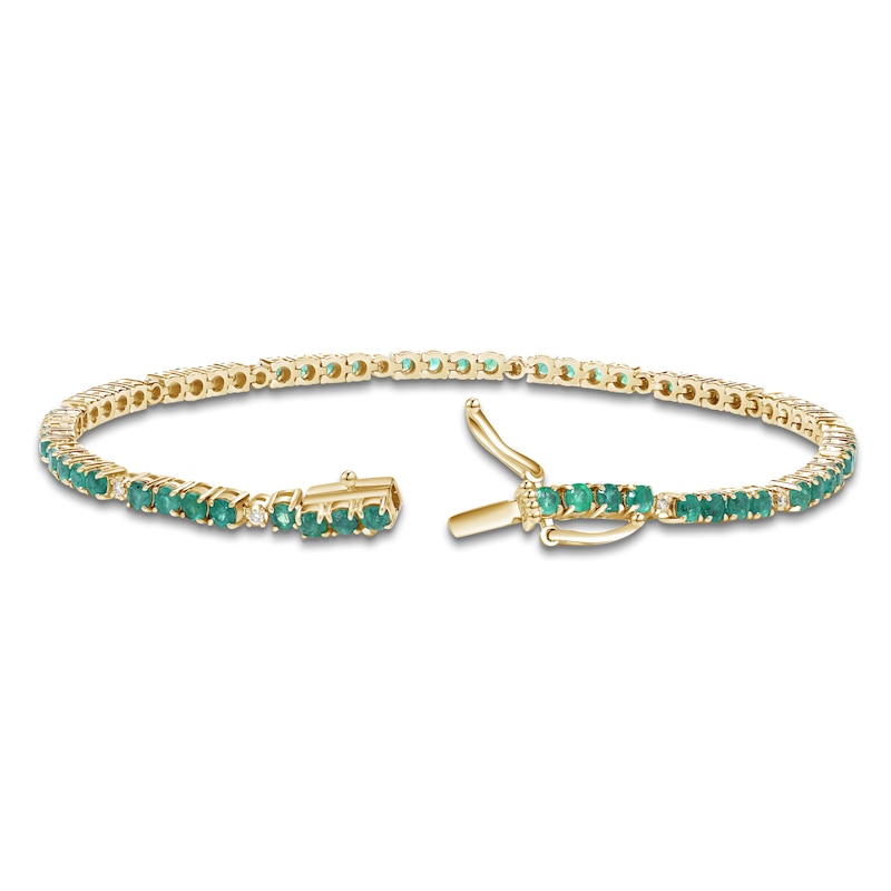 Main Image 2 of Natural Emerald & Diamond Line Bracelet 5/8 ct tw 14K Yellow Gold 7"