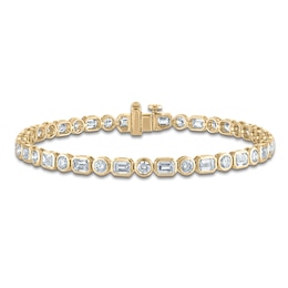 Round & Emerald-Cut Lab-Grown Diamond Bezel-Set Alternating Bracelet 6-1/5 ct tw 14K Yellow Gold 7"