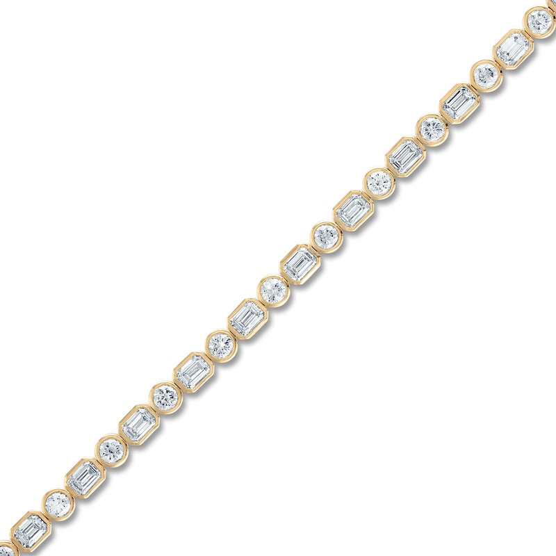 Main Image 2 of Round & Emerald-Cut Lab-Grown Diamond Bezel-Set Alternating Bracelet 6-1/5 ct tw 14K Yellow Gold 7"