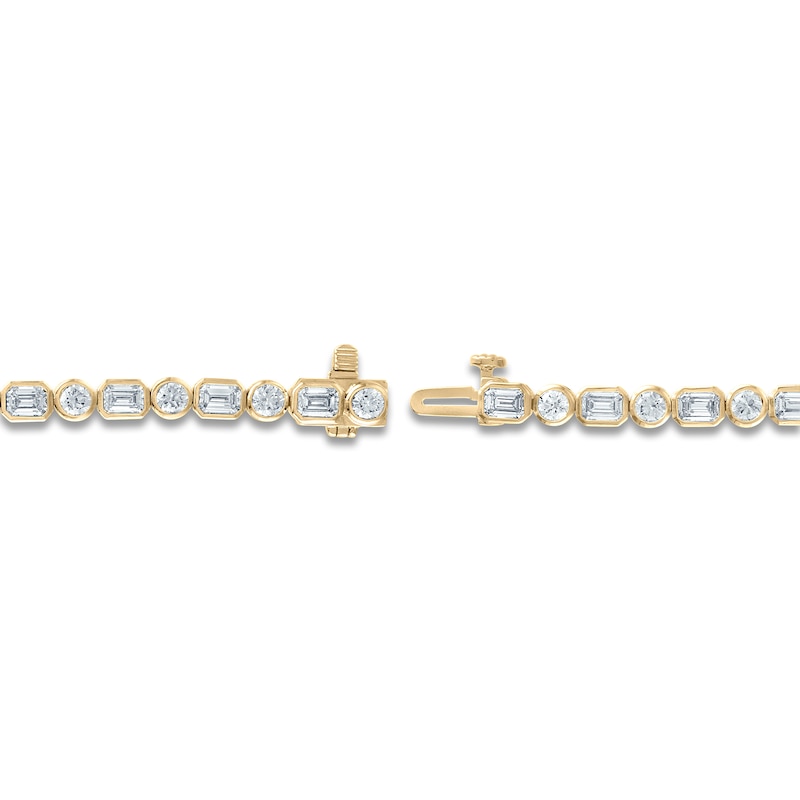 Main Image 3 of Round & Emerald-Cut Lab-Grown Diamond Bezel-Set Alternating Bracelet 6-1/5 ct tw 14K Yellow Gold 7"