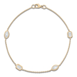 Marquise & Emerald-Cut Lab-Grown Diamond Bezel-Set Station Bracelet 1 ct tw 14K Yellow Gold 7.5"