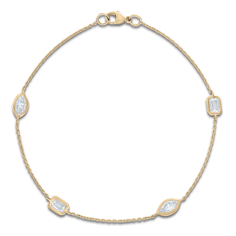 Main Image 1 of Marquise & Emerald-Cut Lab-Grown Diamond Bezel-Set Station Bracelet 1 ct tw 14K Yellow Gold 7.5"