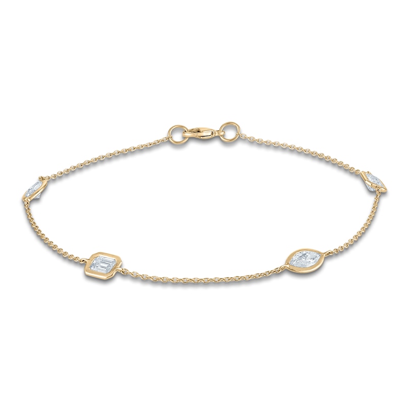 Main Image 2 of Marquise & Emerald-Cut Lab-Grown Diamond Bezel-Set Station Bracelet 1 ct tw 14K Yellow Gold 7.5"