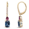 Thumbnail Image 1 of Cushion-Cut Natural London Blue Topaz, Pink Tourmaline & Diamond Drop Earrings 1/6 ct tw 14K Yellow Gold
