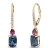 Thumbnail Image 2 of Cushion-Cut Natural London Blue Topaz, Pink Tourmaline & Diamond Drop Earrings 1/6 ct tw 14K Yellow Gold