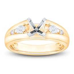 Certified Pear-Shaped & Round-Cut Diamond Engagement Ring Setting 1/5 ct tw 14K Yellow Gold