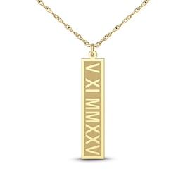 Roman Numeral Date Vertical Tag Necklace 10K Yellow Gold 18"
