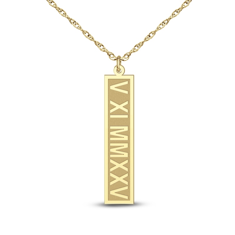 Main Image 1 of Roman Numeral Date Vertical Tag Necklace 10K Yellow Gold 18"