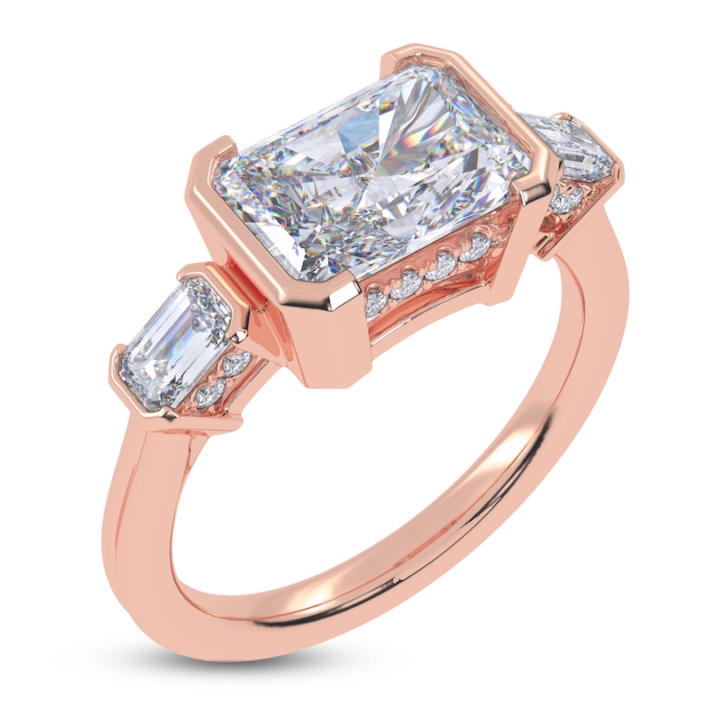 Main Image 2 of Radiant-Cut Lab-Grown Diamond Bezel-Set East-West Engagement Ring 2-1/2 ct tw 14K Rose Gold