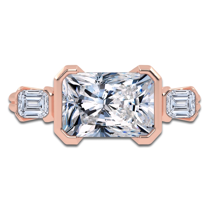 Main Image 3 of Radiant-Cut Lab-Grown Diamond Bezel-Set East-West Engagement Ring 2-1/2 ct tw 14K Rose Gold