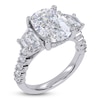 Thumbnail Image 2 of Cushion & Trapezoid-Cut Lab-Grown Diamond Three-Stone Engagement Ring 6-1/2 ct tw 14K White Gold