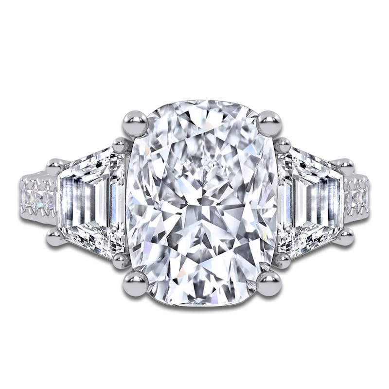 Main Image 3 of Cushion & Trapezoid-Cut Lab-Grown Diamond Three-Stone Engagement Ring 6-1/2 ct tw 14K White Gold