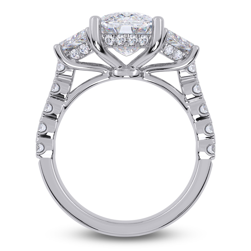 Main Image 4 of Cushion & Trapezoid-Cut Lab-Grown Diamond Three-Stone Engagement Ring 6-1/2 ct tw 14K White Gold