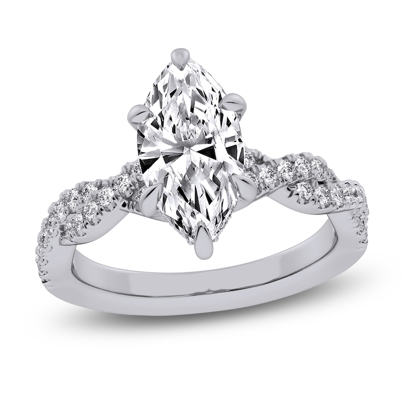 Main Image 1 of Certified Marquise-Cut Lab-Grown Diamond Hidden Halo Engagement Ring 2-1/3 ct tw 14K White Gold