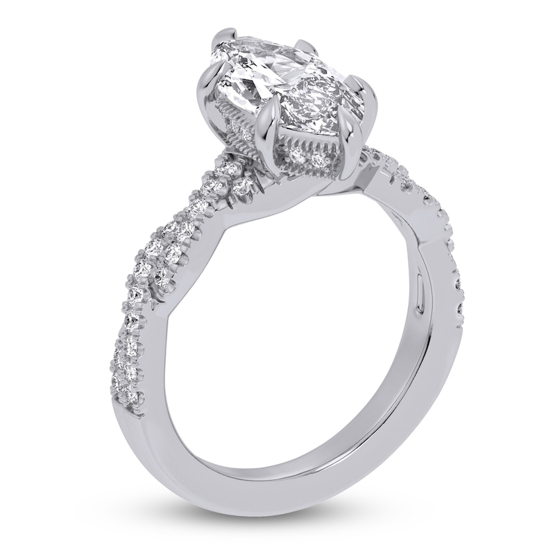 Main Image 2 of Certified Marquise-Cut Lab-Grown Diamond Hidden Halo Engagement Ring 2-1/3 ct tw 14K White Gold
