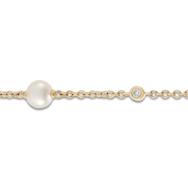 Main Image 2 of Cultured Pearl & Diamond Station Bracelet 1/20 ct tw 14K Yellow Gold 7"