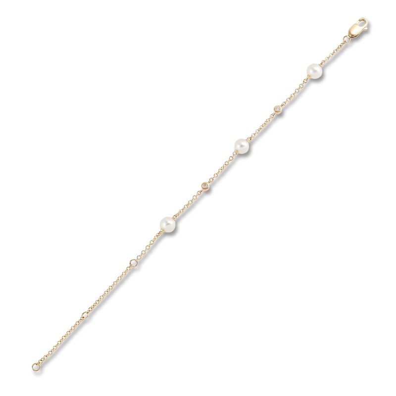 Main Image 3 of Cultured Pearl & Diamond Station Bracelet 1/20 ct tw 14K Yellow Gold 7"