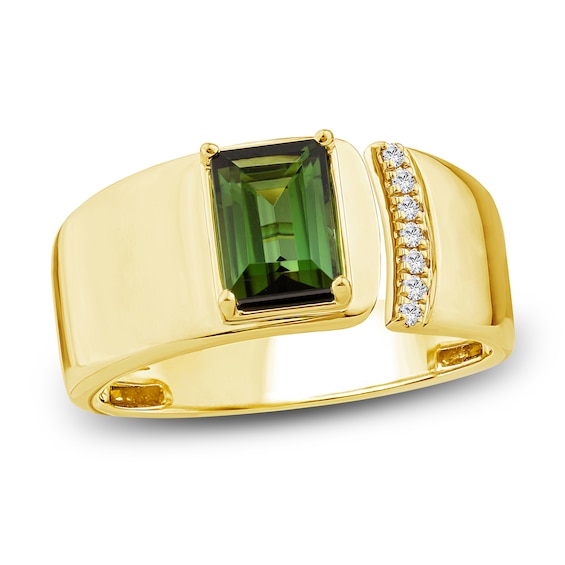 Baguette-Cut Brazilian Cruzeiro Tourmaline & Diamond Accent Cuff Ring 14K Yellow Gold
