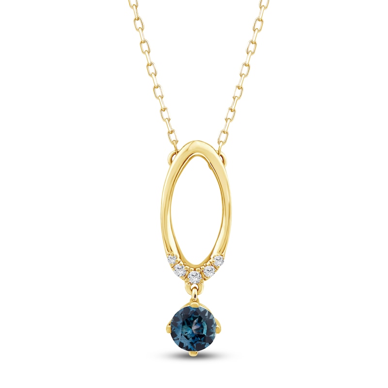 Main Image 1 of Montana Blue Round-Cut Natural Sapphire & Diamond Accent Oval Drop Necklace ct tw 14K Yellow Gold 18"