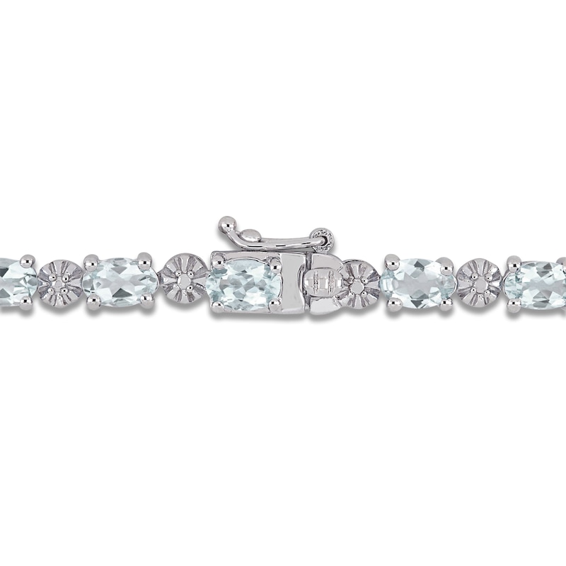 Main Image 2 of Oval-Cut Natural Aquamarine & Diamond Accent Bracelet Sterling Silver 7.25"