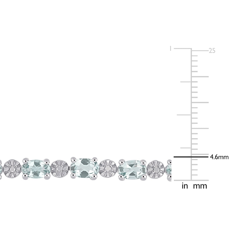 Main Image 3 of Oval-Cut Natural Aquamarine & Diamond Accent Bracelet Sterling Silver 7.25"