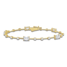 Jared Signature Emerald & Round-Cut Lab-Grown Diamond Bar Link Station Bracelet 3-1/2 ct tw 14K Yellow Gold 7"