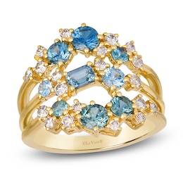 Le Vian Round & Rectangle-Cut Natural Montana Sapphire Ombré Three-Row Scatter Ring 1/2 ct tw 14K Honey Gold