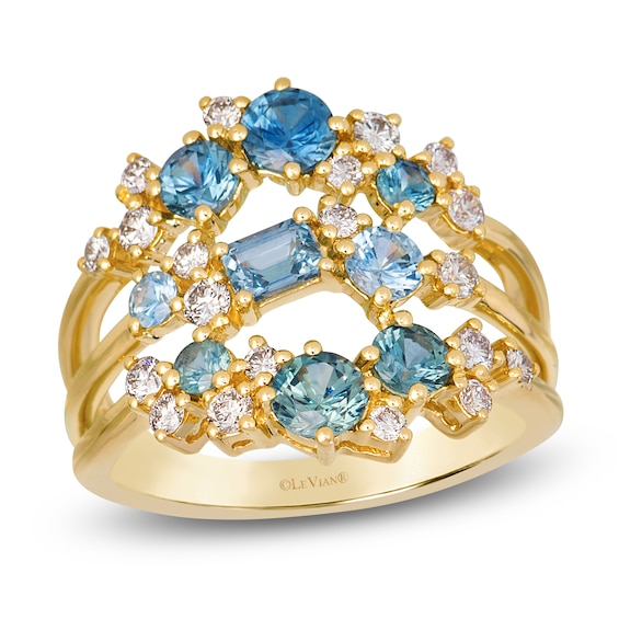 Le Vian Montana Sapphire Ombré Round & Rectangle-Cut Three-Row Scatter Ring 1/2 ct tw 14K Honey Gold