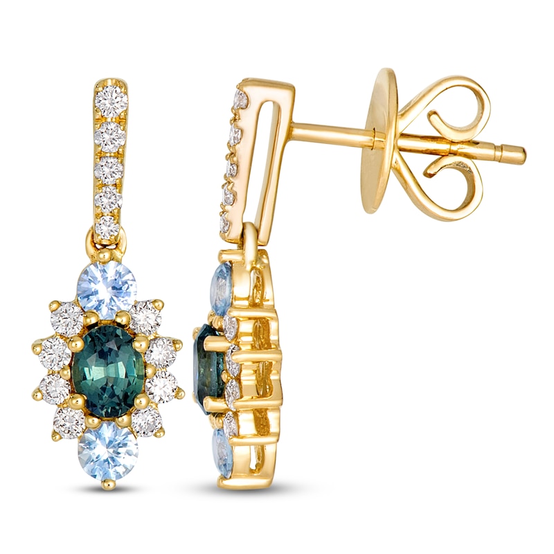 Main Image 1 of Le Vian Oval & Round-Cut Natural Montana Sapphire Ombré Starburst Drop Earrings 1/4 ct tw Diamonds 14K Honey Gold