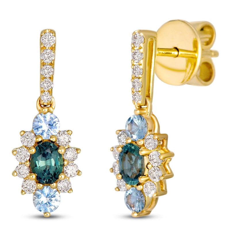 Main Image 2 of Le Vian Oval & Round-Cut Natural Montana Sapphire Ombré Starburst Drop Earrings 1/4 ct tw Diamonds 14K Honey Gold