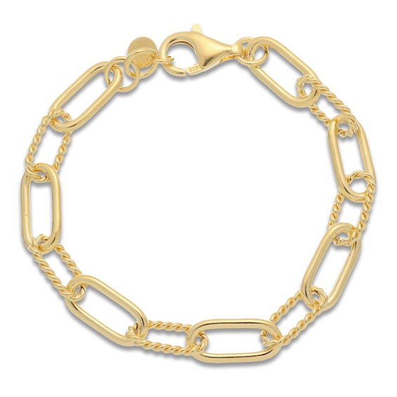 Italia D'Oro Textured Paperclip Chain Bracelet 14K Yellow Gold-Plated Sterling Silver 7.5"
