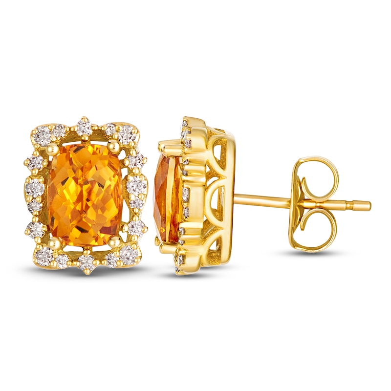 Main Image 1 of Le Vian Cushion-Cut Natural Citrine & Diamond Stud Earrings 1/4 ct tw 14K Honey Gold
